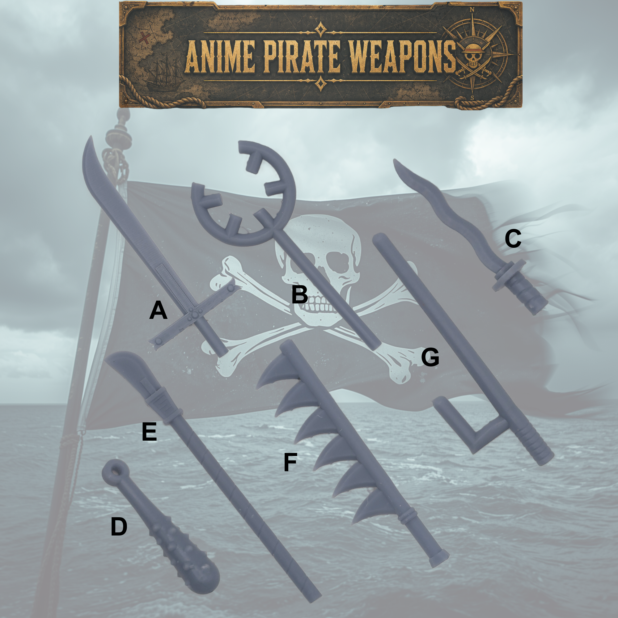 Anime Pirate Weapons - Minifigure-Scale