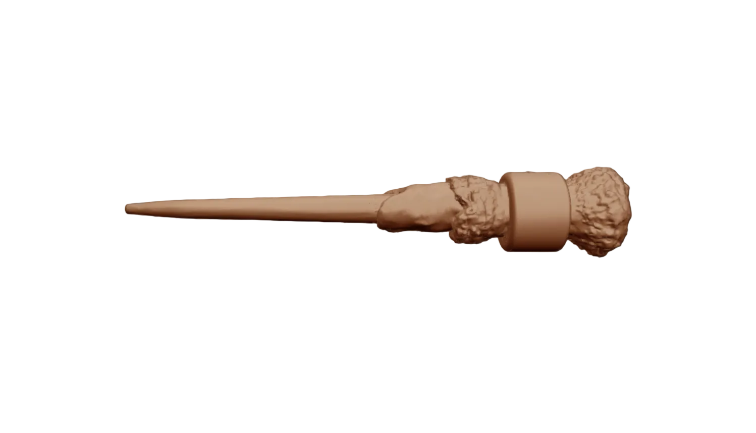 Wooden hair stick with textured ends on a black background