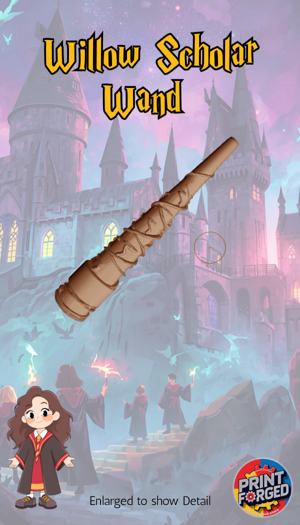 Willow Scholar Wand packaging with castle and characters in the background