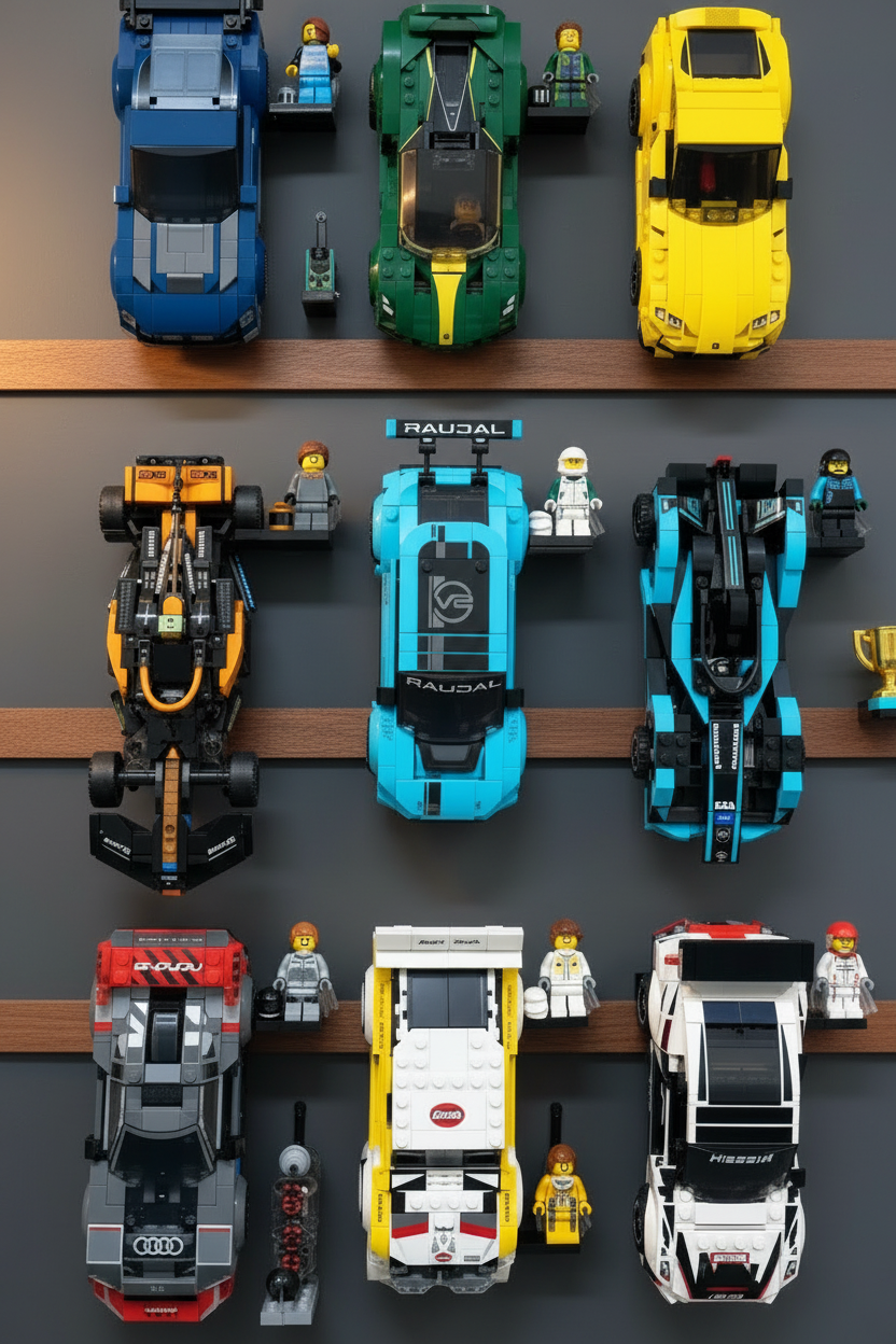 Wall‑Mounted Display Rack – Compatible with Minifigures & Speed‑Scale Vehicles